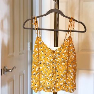 Cute yellow floral spaghetti-strap blouse - sz M